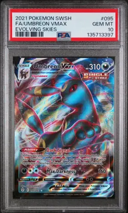2021 POKEMON SWORD & SHIELD EVOLVING SKIES #095 FULL ART/UMBREON VMAX PSA 10 - Image 1