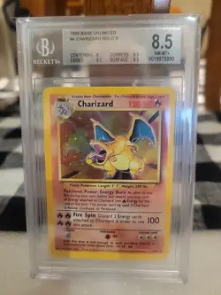 1999 Pokemon TCG Charizard Base Set 4/102 Unlimited Holo Beckett 8.5 - Image 1