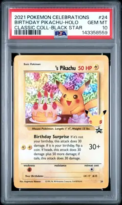 2021 Pokemon Celebrations #24 Birthday Pikachu Black Star PSA 10 - Image 1