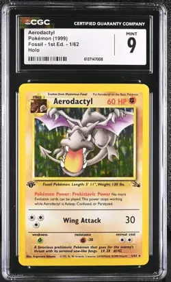 Pokemon Fossil 1st Edition Holo Rare Aerodactyl 1/62 CGC 9 MINT - Image 1
