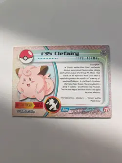 Pokemon TOPPS #35 Clefairy Non-Holo Black Logo RARE TV Animation Edition LP - Image 2