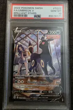 2022 POKEMON SWORD & SHIELD BRILLIANT STARS #TG22 FULL ART/UMBREON V PSA 10 - Image 1