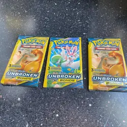 Sealed Pokemon Sun and Moon Unbroken Bonds 3 Card Booster Pack Lot of 3 - Image 1