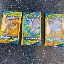 Sealed Pokemon Sun and Moon Unbroken Bonds 3 Card Booster Pack Lot of 3 - Image 2