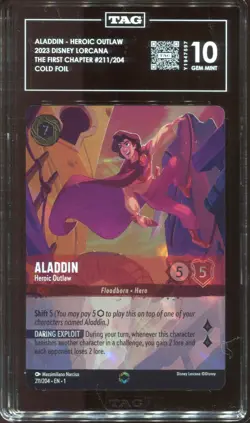 Disney Lorcana Aladdin Heroic Outlaw Enchanted Graded Tag 10 Gem Mint #211 - Image 3