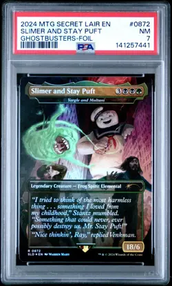 2024 MTG Secret Lair Drop Ghostbusters SLIMER and STAY PUFT Foil PSA 7 NM #872 - Image 1