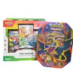 4x Pokemon First Partner Illustration Collection and 1x mega Charizard tin - Image 2