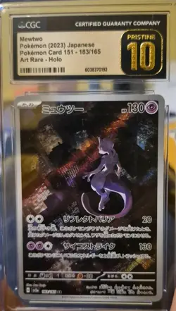CGC 10 Pristine Mewtwo 183/165 AR Art Rare Holo Japanese 151 sv2a Pokemon Card - Image 1