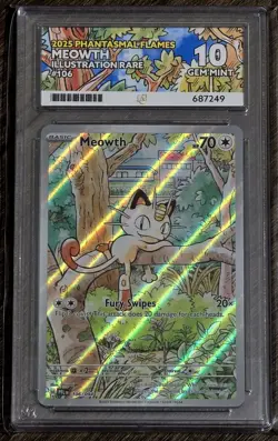 Pokemon TCG Meowth Illustration Rare Phantasmal Flames 106/094 ACE 10 Gem Mint - Image 1