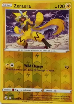 102/264 ZERAORA REVERSE HOLO FUSION STRIKE POKEMON CARD - Image 1