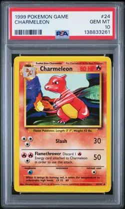 1999 POKEMON BASE SET UNLIMITED #24 CHARMELEON PSA 10 - Image 1