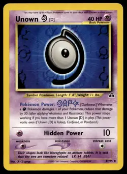 Unown D 47/75 Pokemon Card Neo Discovery Uncommon 40 HP Lightly Played AM - Image 1