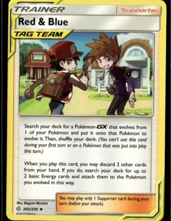 Red & Blue Uncommon SM Cosmic Eclipse 202/236 Supporter Normal Pokemon Card - Image 1