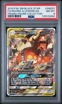 2019 POKEMON SM BLACK STAR PROMO #SM201 FULL ART/RESHIRAM & CHARIZARD GX PSA 8 - Image 1