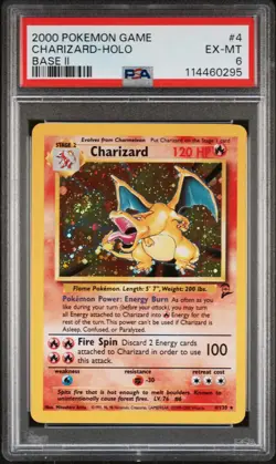Pokemon 2000 Base Set 2 #4 Charizard-Holo TCG Card PSA 6 - Image 1