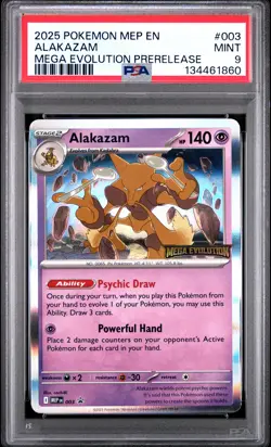 2025 Pokemon MEP Black Star Promo #003 Alakazam Mega Evo Prerelease PSA 9 - Image 1