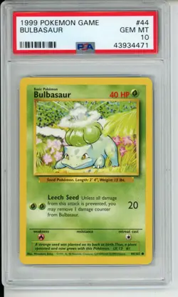 Bulbasaur PSA 10 - 1999 Pokemon Base Set Unlimited 44/102 - GEM MINT - Image 1