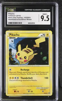 CGC 9.5 MINT+ Pikachu Black Star Promo HGSS03 Holo Pokemon Card psa - Image 1