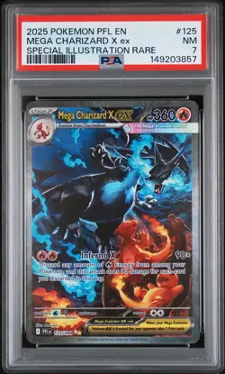 2025 POKEMON PFL EN-PHANTASMAL FLAMES #125 MEGA CHARIZARD X EX PSA 7 - Image 1