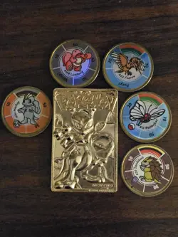 Pokemon 1999 Gold Plated 23K Trading Card Burger King Promo Mewtwo & 5 Coins - Image 1