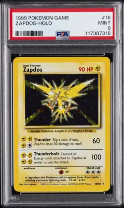 1999 POKEMON BASE SET UNLIMITED #16 ZAPDOS-HOLO PSA 9 - Image 1