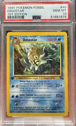 1999 Pokemon Fossil 1st Edition Omastar #40 PSA 10 - Image 1