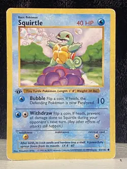 Pokemon TCG Squirtle Base Set 63/102 Regular 1st Edition Common - Image 1