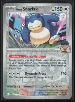 Hop's Snorlax Rare SV09: Journey Together 117/159 NM Pokemon Card Reverse Holo - Image 1