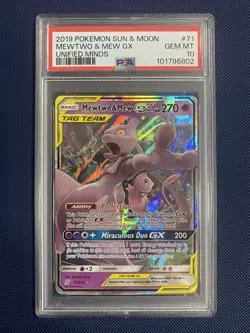 Pokemon Mewtwo & Mew GX 71/236 Tag Team SM Sun & Moon Unified Minds PSA 10 - Image 1