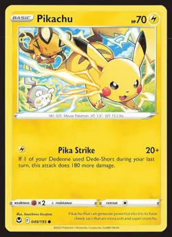 SWSH12: Silver Tempest Pikachu #049/195 Common Pokemon Card - Image 1
