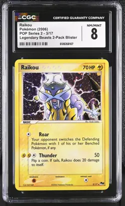 CGC 8 Raikou 2006 POP Series 2 3/17 Holo Pokemon Card - Image 1