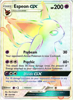 Pokemon TCG Espeon GX Rainbow Secret Rare 152/149 Sun & Moon DMG - Image 1