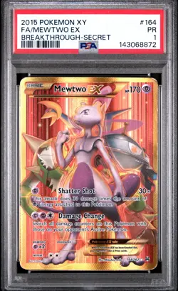2015 POKEMON XY BREAKTHROUGH SECRET #164 FULL ART/MEWTWO EX PSA 1 - Image 1