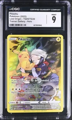 2022 POKEMON SWORD & SHIELD LOST ORIGIN #TG05 FULL ART/PIKACHU CGC 9 - Image 1