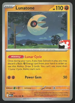 Pokemon Lunatone - 074/132 Prize Pack Series 8 Card Non-Holo Pack Fresh - NM - Image 1