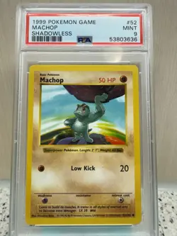 Pokemon Machop Base Set Shadowless 52/102 Regular Unlimited PSA 9 1999 - Image 1