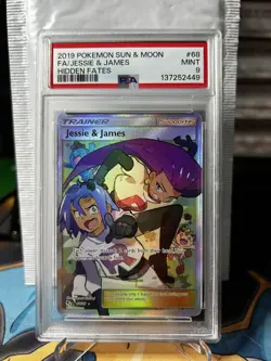 2019 POKEMON SUN & MOON HIDDEN FATES #68 FULL ART/JESSIE & JAMES PSA 9 - Image 1