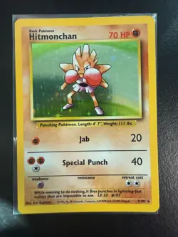 Pokemon TCG Hitmonchan Base Set 7/102 Holo 1999-2000 Wizards Base Set NM - Image 1