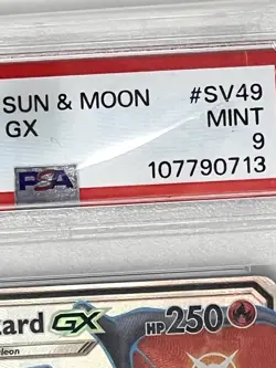 ￼ 2019 Pokemon Hidden Fates SV49 Charizard GX PSA 9 Mint Shiny Full Art Cracked - Image 2