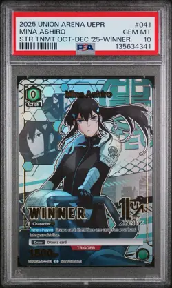 2025 Union Arena Winner Card Mina Ashiro English UEPR/KJ8-1-041 PSA 10 - Image 1