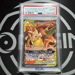 2019 POKEMON SM COSMIC ECLIPSE #22/236 CHARIZARD & BRAIXEN GX TAG TEAM PSA 8 - Image 1
