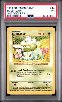 PSA 1 Bulbasaur Shadowless Base Set #44 1999 Pokemon WoTC PR - Image 1