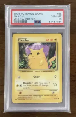1999 Pokemon Base Set Unlimited Pikachu Yellow Cheeks #58 PSA 10 Gem Mint - Image 1