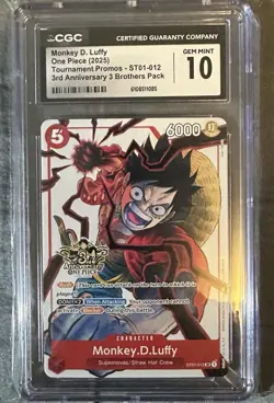 Monkey D. Luffy CGC 10 One Piece (2025) Promo #ST01-012 3rd Anniversary - Image 1