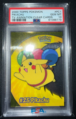 2000 TOPPS POKEMON TV ANIMATION CLEAR CARDS #PC1 PIKACHU PSA 10 - Image 1