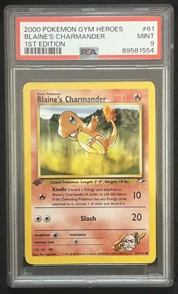 PSA 9 MINT 1st Edition Blaine's Charmander 61 Gym Heroes Pokemon Vintage WOTC - Image 1