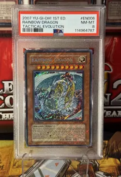 2007 Yugioh Rainbow Dragon 1st TAEV-EN006 Missprint Full Bleed Secret Rare PSA 8 - Image 1