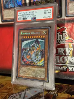 2007 Yugioh Rainbow Dragon 1st TAEV-EN006 Missprint Full Bleed Secret Rare PSA 8 - Image 2