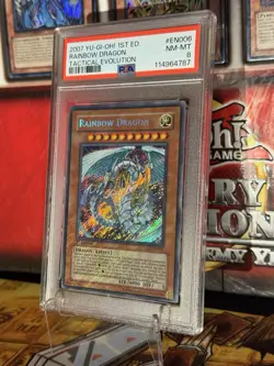 2007 Yugioh Rainbow Dragon 1st TAEV-EN006 Missprint Full Bleed Secret Rare PSA 8 - Image 3
