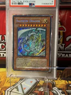 2007 Yugioh Rainbow Dragon 1st TAEV-EN006 Missprint Full Bleed Secret Rare PSA 8 - Image 4
